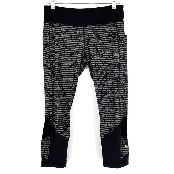 Lululemon Size 8 Pace Rival Crop Leggings Luxtreme Stripe Play Slate Black Grey - Picture 1 of 8